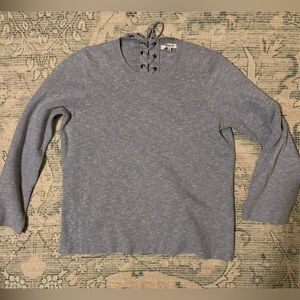 Madewell Large Cotton Crew Neck Sweater Lace Back Light Grey